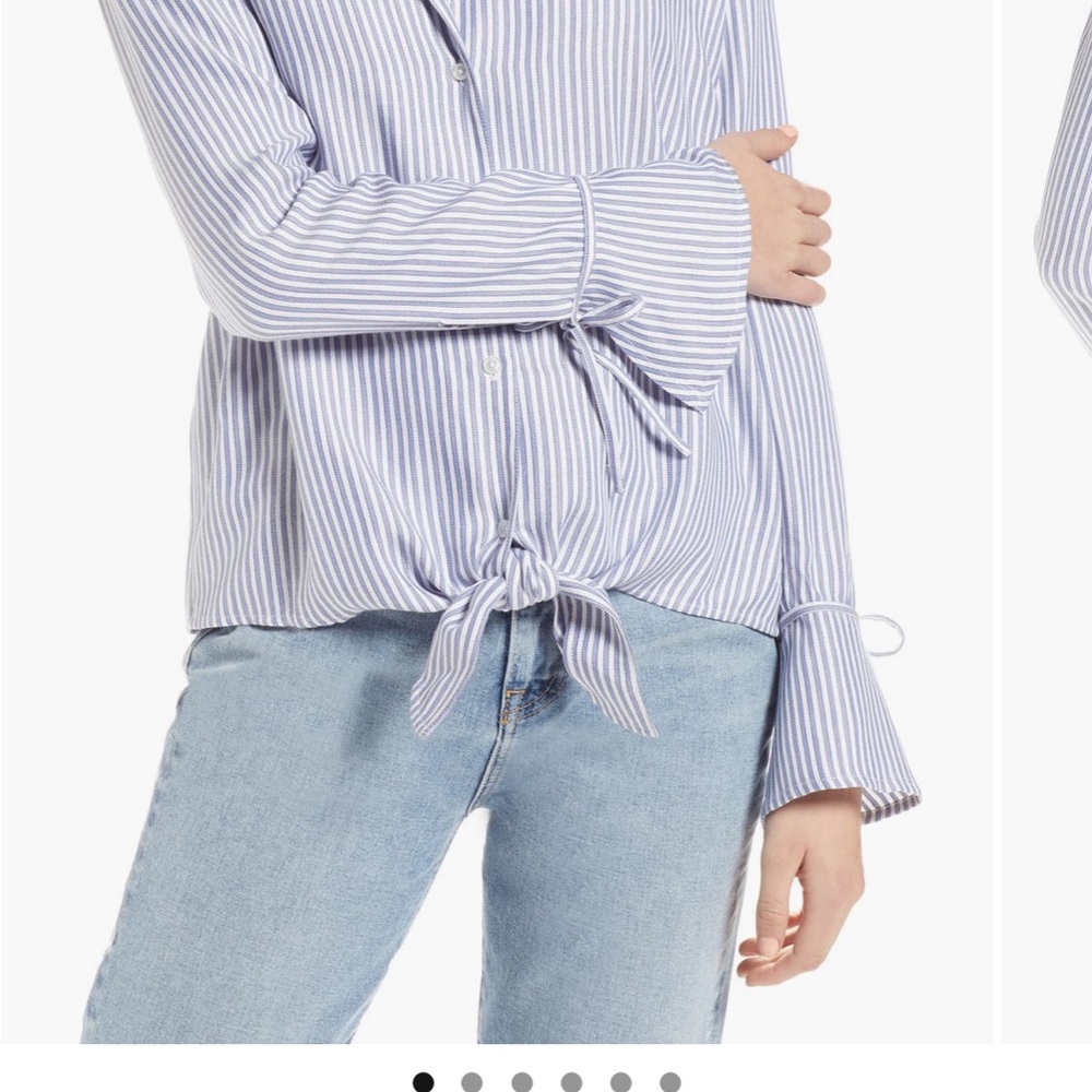 Treasure & Bond Blue and White Tie-Front Shirt